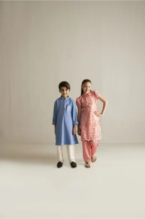 Chambray Elephant Print Kurta Set