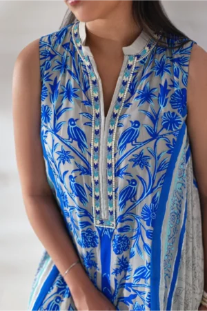 Sapphire Blue & Grey Printed Kaftan