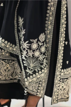 Midnight Black Silver Embroidered Chiffon Suit