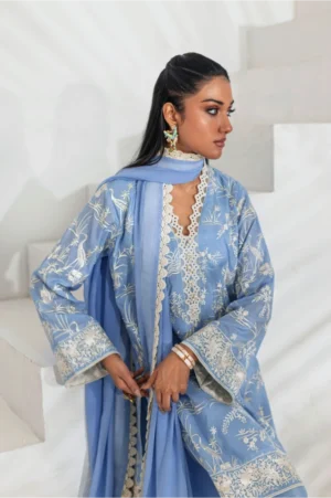 Powder Blue Floral Threadwork Kurta Set