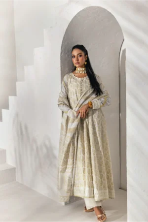 Ivory & Gold Foil-Printed Peshwas Set