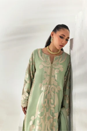 Sage Green Heavy Embroidered Scalloped Suit