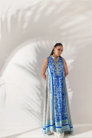 Sapphire Blue & Grey Printed Kaftan