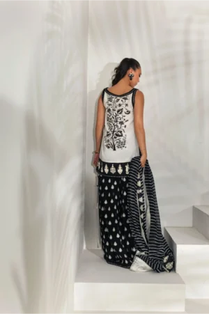 Monochrome Embroidered Tunic with Flared Palazzos