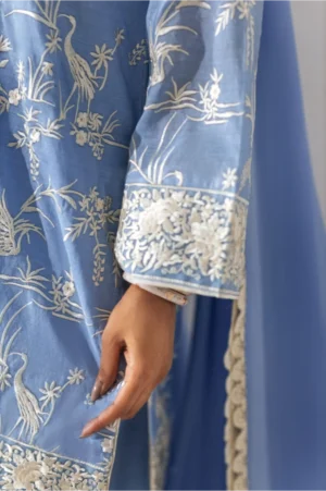 Powder Blue Floral Threadwork Kurta Set
