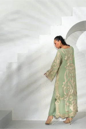 Sage Green Heavy Embroidered Scalloped Suit