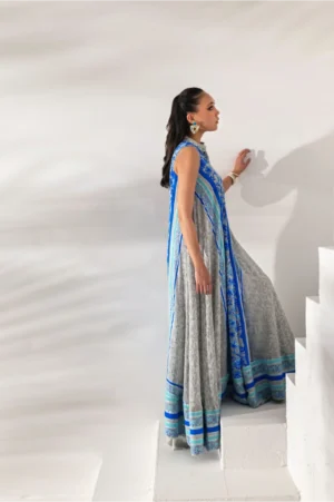 Sapphire Blue & Grey Printed Kaftan