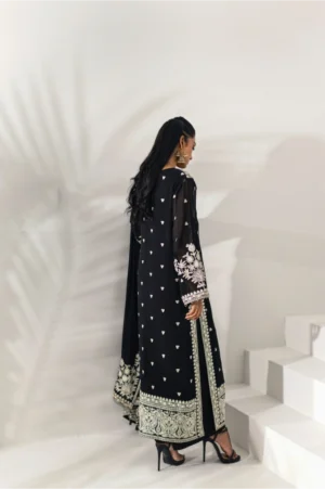 Midnight Black Silver Embroidered Chiffon Suit