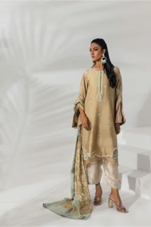 Fawn Tunic with Aqua Embroidered Accents