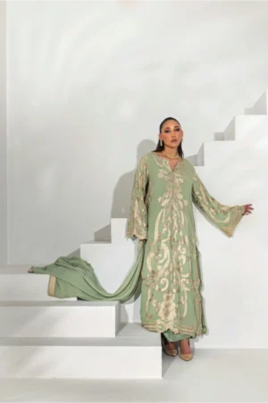 Sage Green Heavy Embroidered Scalloped Suit