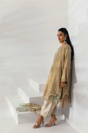 Fawn Tunic with Aqua Embroidered Accents