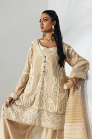 Champagne Embroidered Organza Three-Piece Suit