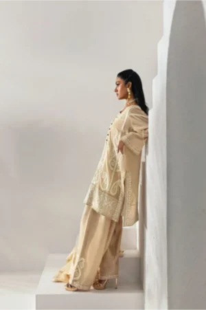 Champagne Embroidered Organza Three-Piece Suit