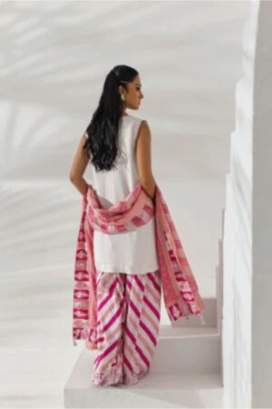 Pearl White Kurta with Fuchsia Striped Shalwar