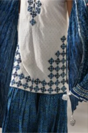 Azure Blue Embroidered Kurti with Printed Gharara