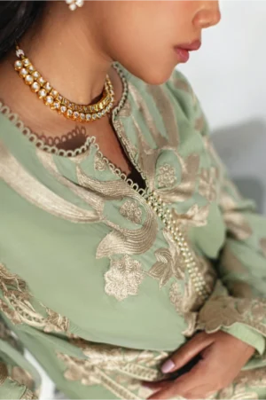 Sage Green Heavy Embroidered Scalloped Suit