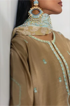 Fawn Tunic with Aqua Embroidered Accents