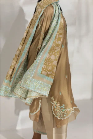 Fawn Tunic with Aqua Embroidered Accents