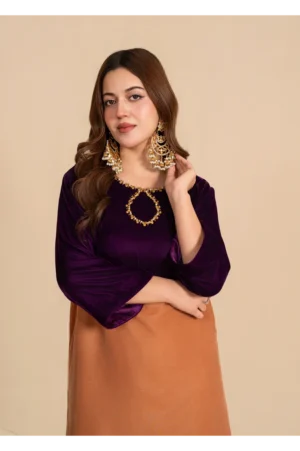 Gold Color Block Velvet Dress