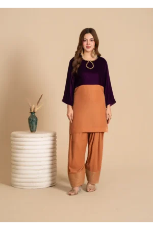 Gold Color Block Velvet Dress
