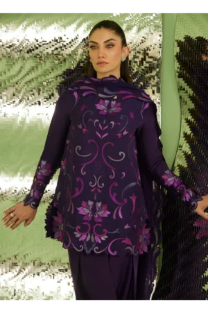 Noir Aubergine Shirt With Drape Dupatta And Pants
