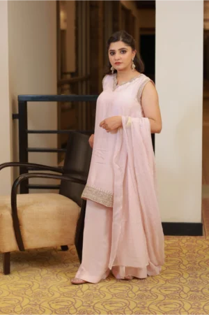 3-Piece Korean Raw Silk Suit – Pink