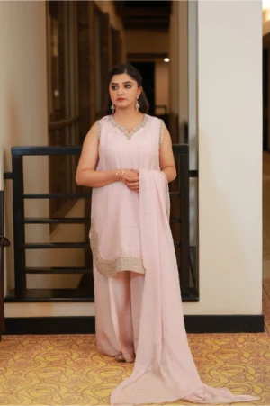 3-Piece Korean Raw Silk Suit – Pink