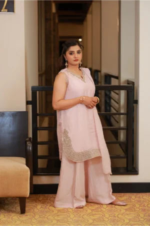 3-Piece Korean Raw Silk Suit – Pink