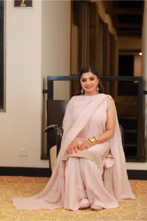 3-Piece Korean Raw Silk Suit – Pink