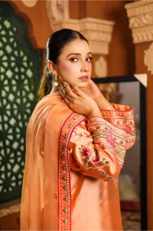 3-Piece Pure Sheesha Silk Suit (Peach)