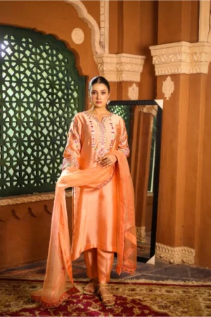 3-Piece Pure Sheesha Silk Suit (Peach)