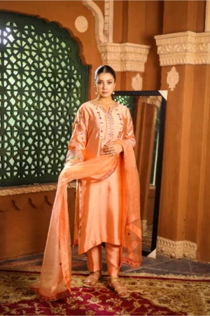 3-Piece Pure Sheesha Silk Suit (Peach)
