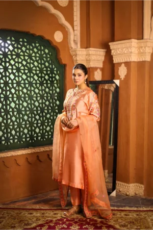 3-Piece Pure Sheesha Silk Suit (Peach)