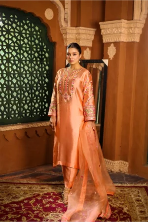 3-Piece Pure Sheesha Silk Suit (Peach)