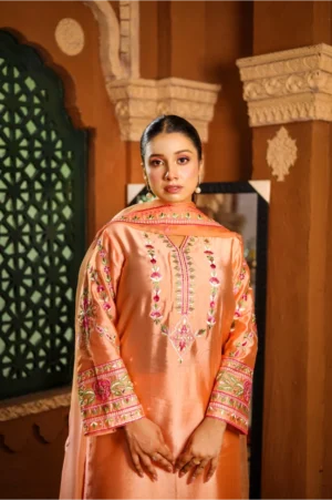 3-Piece Pure Sheesha Silk Suit (Peach)