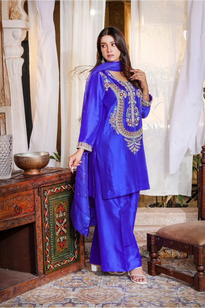 3-Piece 80 Gram Pure Raw Silk (Blue-Short) - Image 4