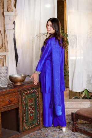 3-Piece 80 Gram Pure Raw Silk (Blue-Short)