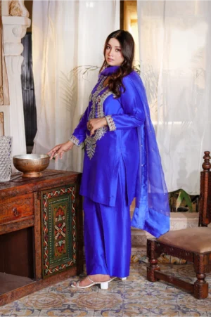 3-Piece 80 Gram Pure Raw Silk (Blue-Short)