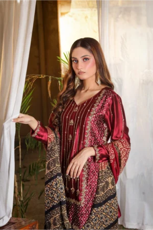 2-Piece Pure Sheesha Silk Suit (Maroon)