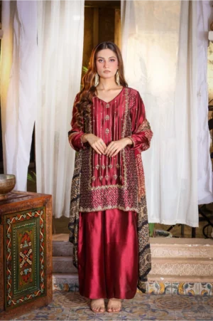 2-Piece Pure Sheesha Silk Suit (Maroon)