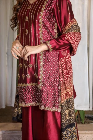 2-Piece Pure Sheesha Silk Suit (Maroon)