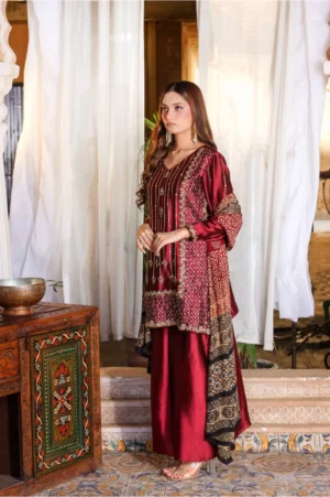 2-Piece Pure Sheesha Silk Suit (Maroon)