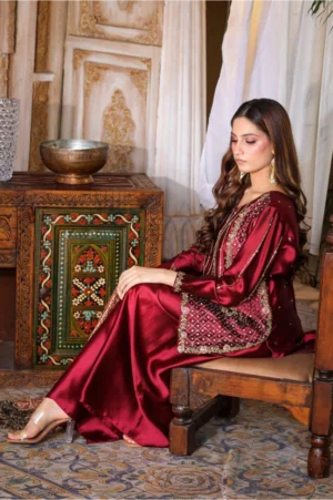2-Piece Pure Sheesha Silk Suit (Maroon)