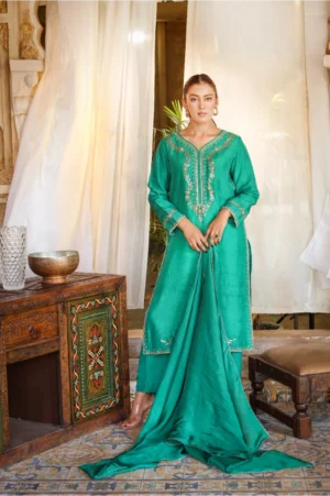 3-Piece Premium Korean Silk Suit (Green)