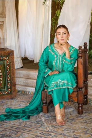 3-Piece Premium Korean Silk Suit (Green)
