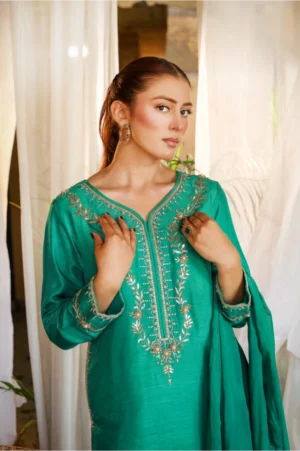 3-Piece Premium Korean Silk Suit (Green)