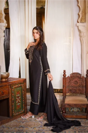 3-Piece Premium Korean Silk Suit (Black)