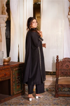 3-Piece Premium Korean Silk Suit (Black)