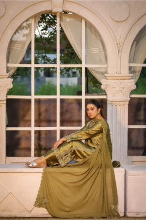 3-Piece Premium Sheesha Silk Suit (Golden)