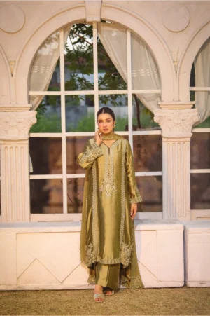 3-Piece Premium Sheesha Silk Suit (Golden)